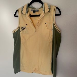 JAMIE SADOCK yellow with green golf top.